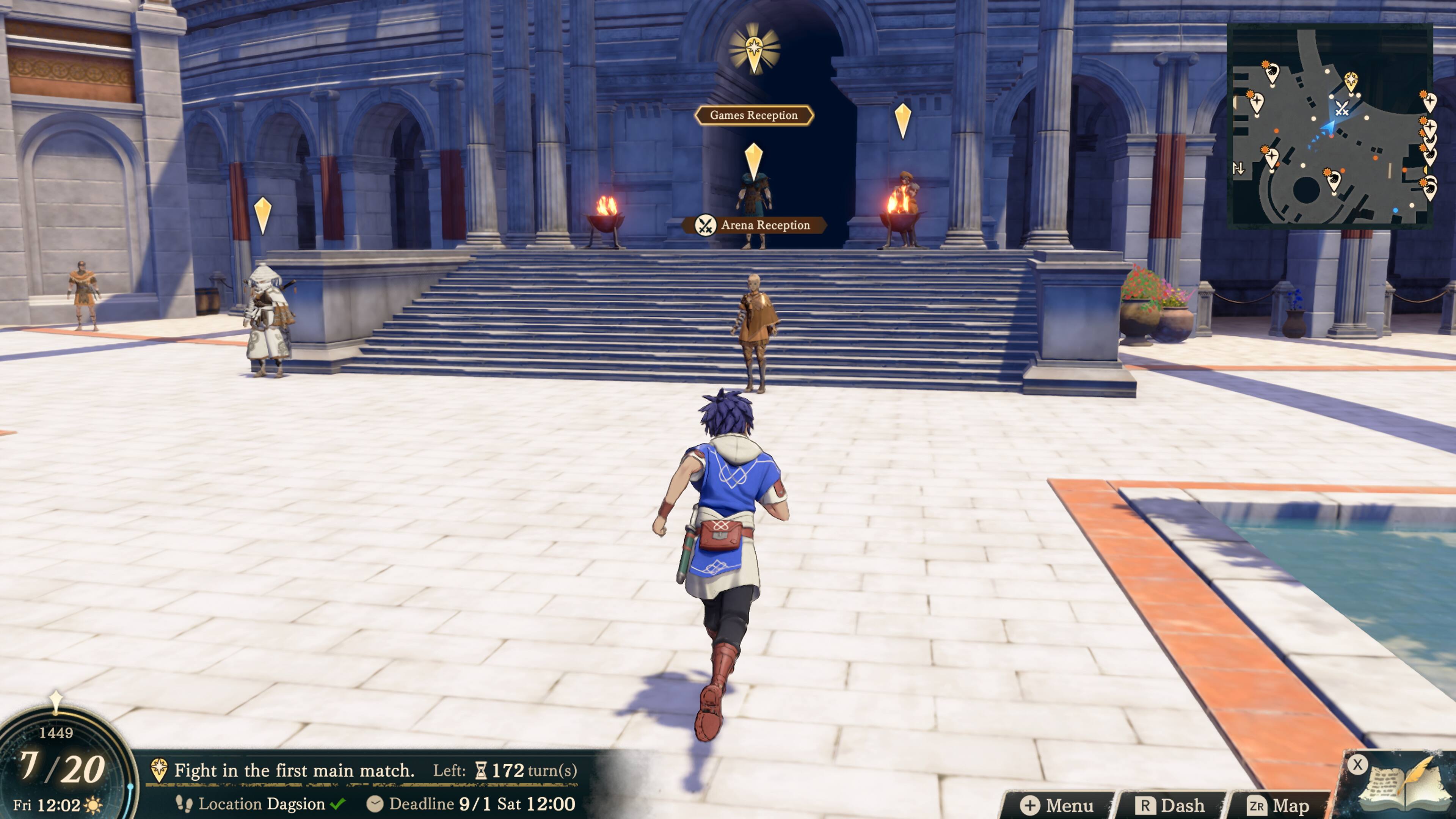 Games Reception XX Arena Reception 1449  
7/20 Fri 12:02  
Fight in the first main match. Left: 172 turn(s)  
Location: Dagsion  
Deadline: 9/1 Sat 12:00  

+ Menu  
R: Dash  
ZR: Map
