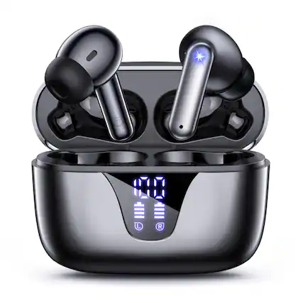 Front. Trigiz - Wireless Earbuds, Bluetooth Headphones, 65hrs Stereo Deep Bass with Power Display Charging Case, buit in Mic,IPX7 - Gray.