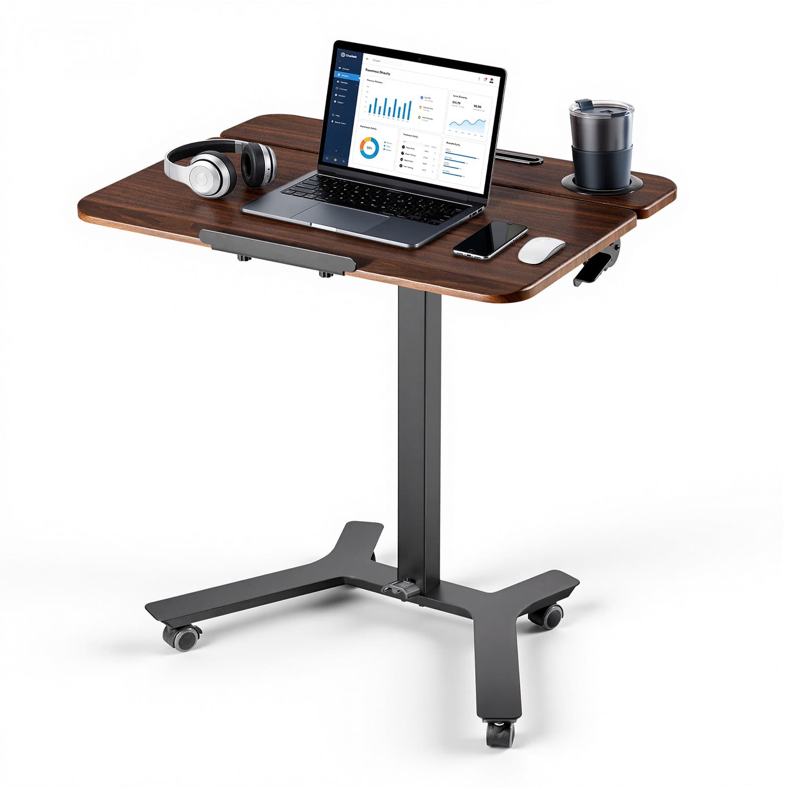 VEVOR - Standing Desk, Adjustable Height Mobile Stand Up Desk with Tilting Desktop, 28.2 x 20.7 in Small Computer Sit Stand - Brown & Black