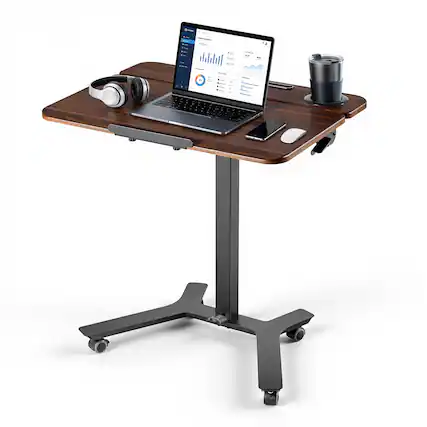 Front. VEVOR - Standing Desk, Adjustable Height Mobile Stand Up Desk with Tilting Desktop, 28.2 x 20.7 in Small Computer Sit Stand - Brown & Black.