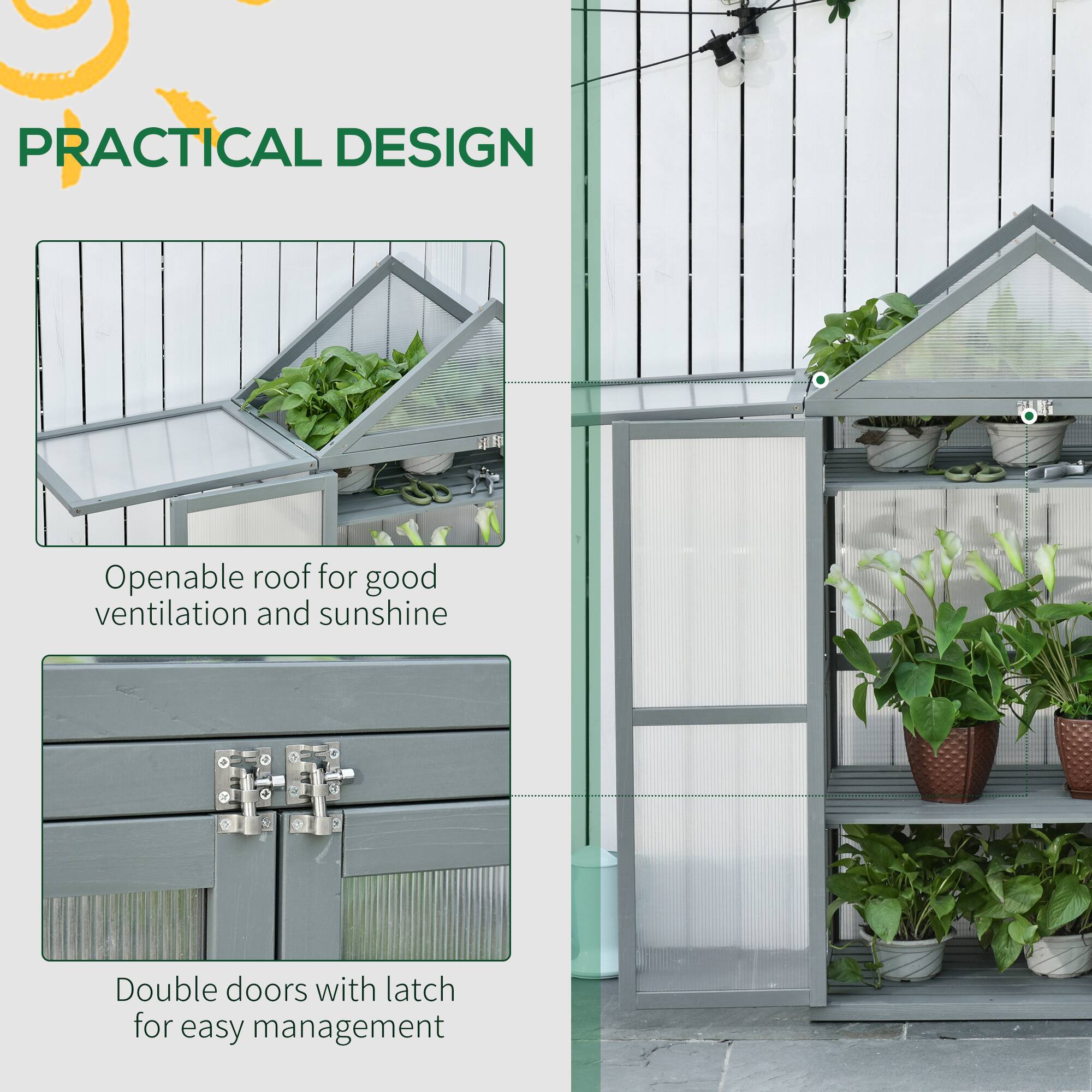 PRACTICAL DESIGN
Openable roof for good ventilation and sunshine
Double doors with latch for easy management