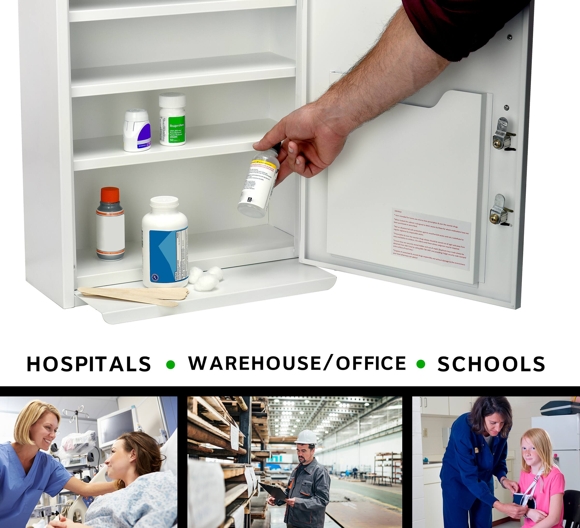 HOSPITALS, WAREHOUSE/OFFICE, SCHOOLS