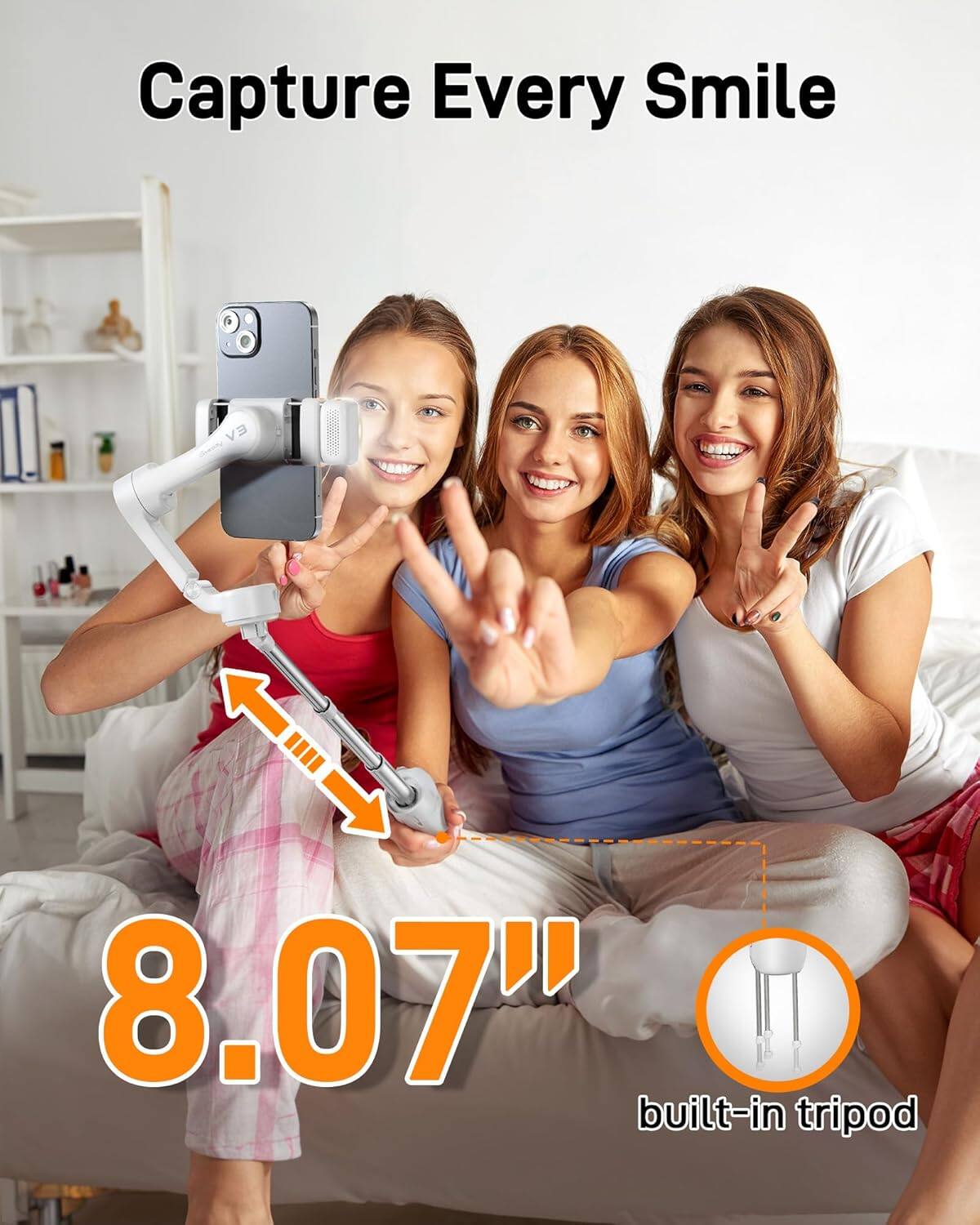 Capture Every Smile

8.07" built-in tripod