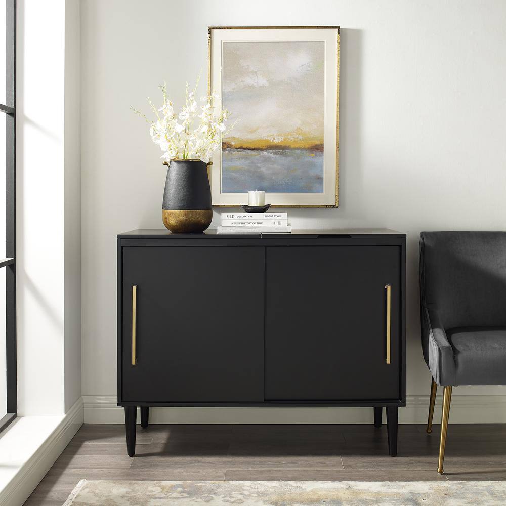 Alt View 7. Crosley Furniture - Everett Large Record Player Cabinet With Vinyl Storage - Matte Black.
