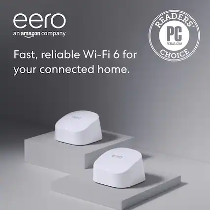 eero is an Amazon company that offers fast, reliable Wi-Fi 6 for your connected home. The product has been recognized as a PCMAG.COM Readers' Choice.