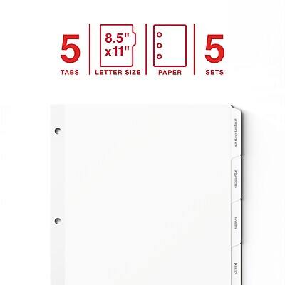 5 Tabs  
8.5" x 11" Letter Size Paper  
5 Sets