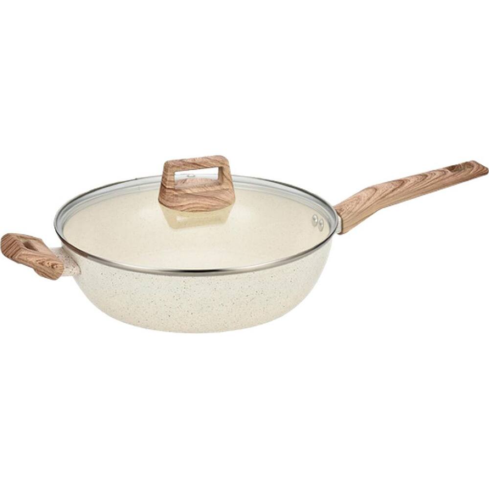 Front. Hamilton Beach - 11" Forged Aluminum Sauté Pan - Beige - Cream/Beige/Almond.
