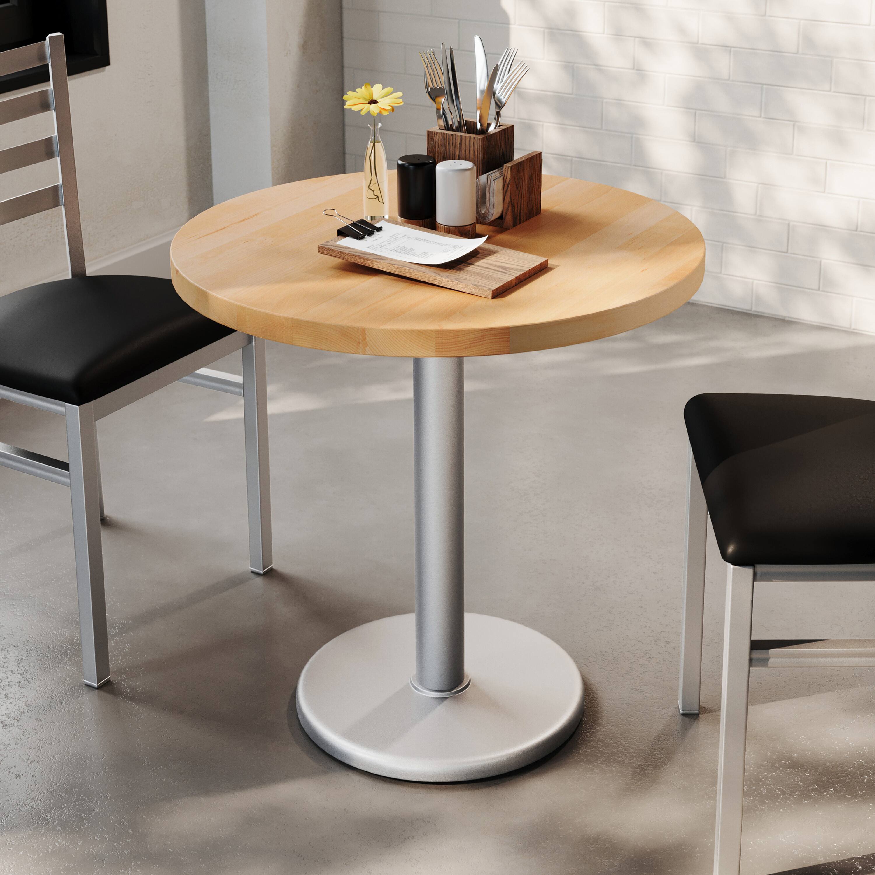 Alt View 2. Flash Furniture - Bennett 30" Round Solid Wood Commercial Indoor Tabletop in Natural with 18" Round Dining Height Rust-Resistant Silver Ca - Natural.