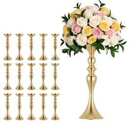 VEVOR - 16 PCS Wedding Flower Vase, 15 in Tall Flower Table Centerpieces, Crystal Banquet Vases Easy Installation - Gold