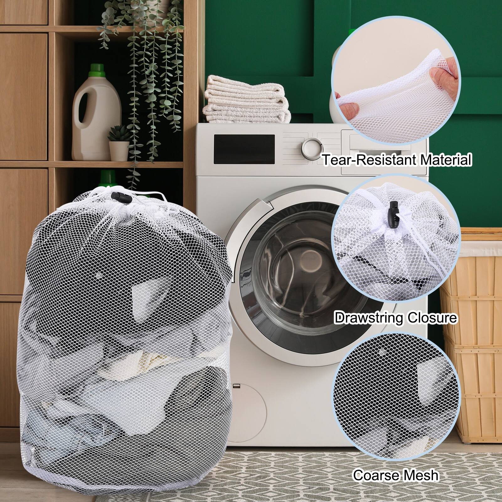 Tear-Resistant Material  
Drawstring Closure  
Coarse Mesh