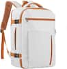 Front. Quick Deer - 36L Travel Backpack for Men Women, Flight Approved Carry On Laptop Backpack 18.5", Water-Resistant School Daypack - White & Brown.