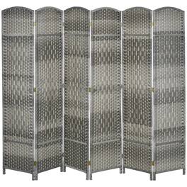PULUZ - Folding Room Divider Screen 6 Panel 6' Tall Privacy Screen Freestanding Wood Partition for Home Office - Mixed Gray