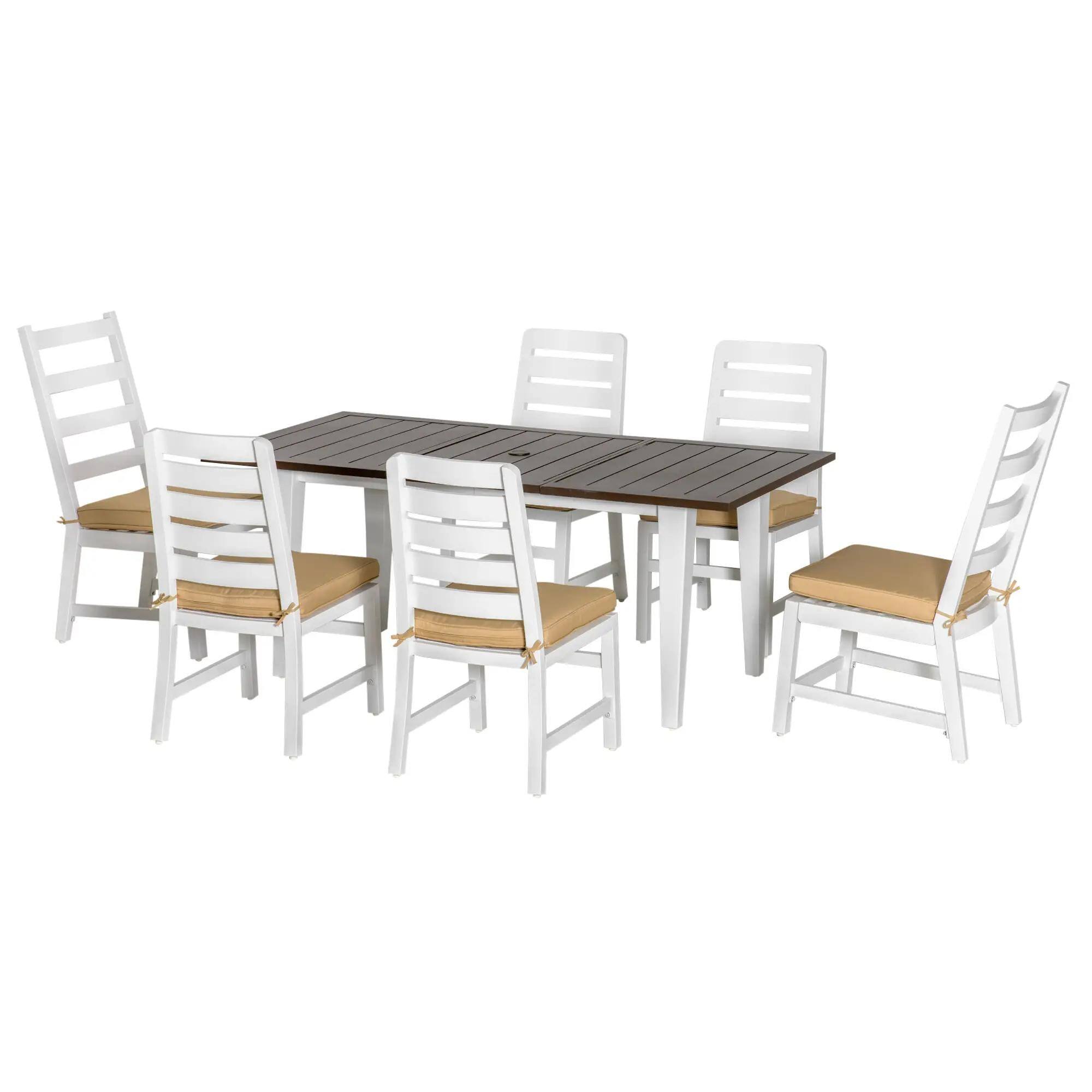 Angle. Resenkos - Resenkos Patio Dining Set for 6, Extra-Long Table Space And Soft Padded Seats, Aluminum, Polyester, Foam, Brown - Brown.