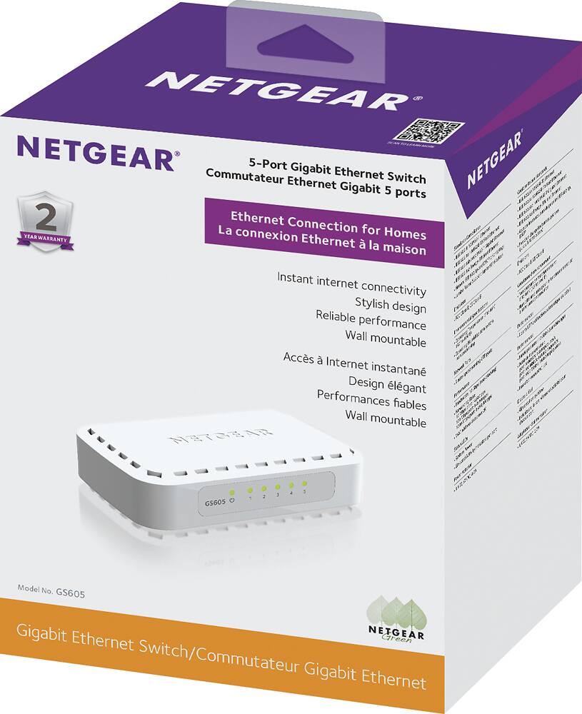Alt View 12. NETGEAR - 5-Port 10/100/1000 Mbps Gigabit Unmanaged Switch - White.