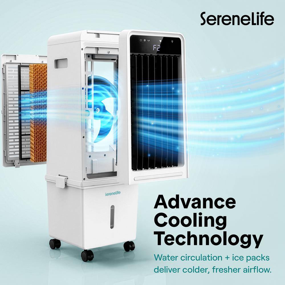 SereneLife F2 Serenetife Advance Cooling Technology Water circulation + ice packs deliver colder, fresher airflow.