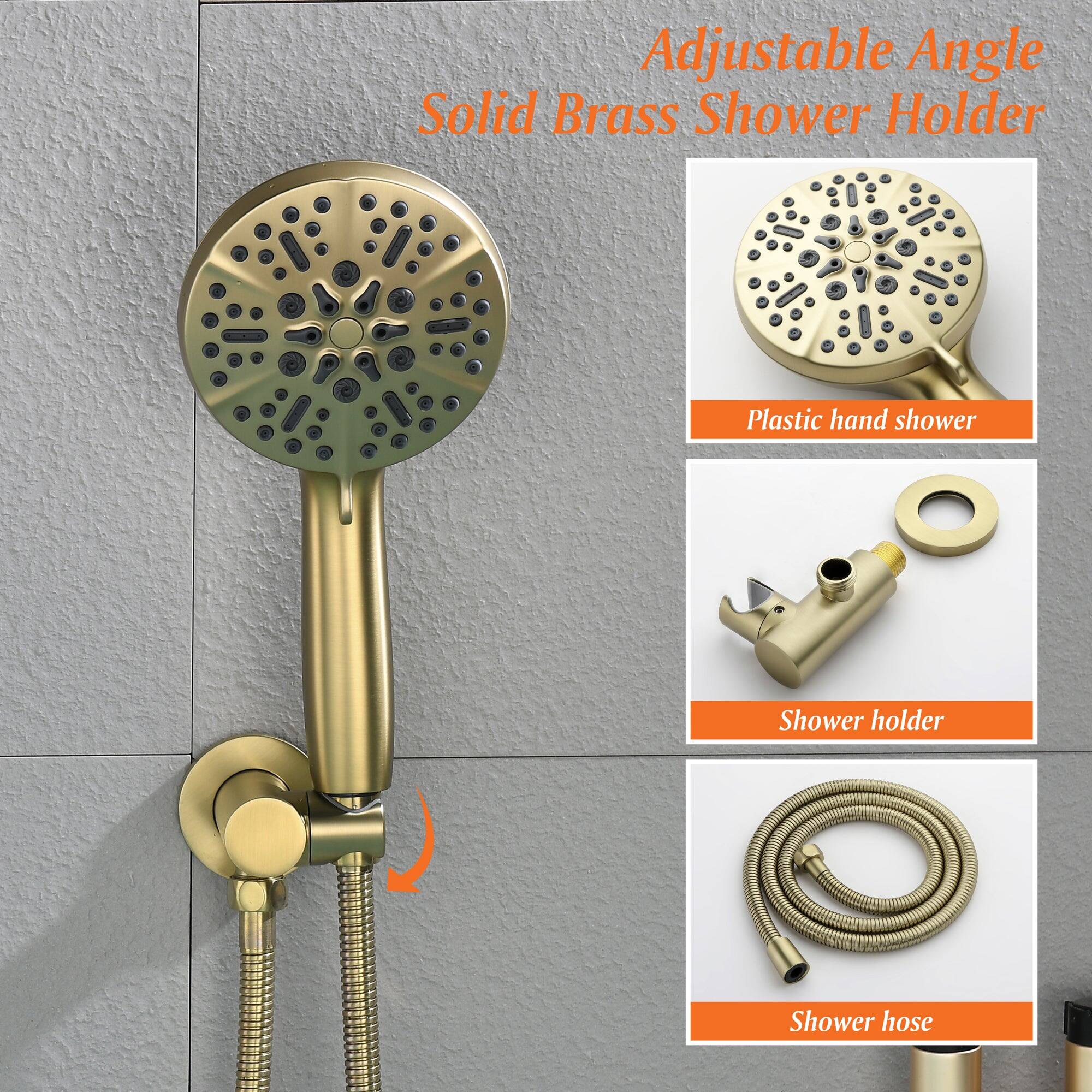 Adjustable Angle Solid Brass Shower Holder

- Plastic hand shower
- Shower holder
- Shower hose