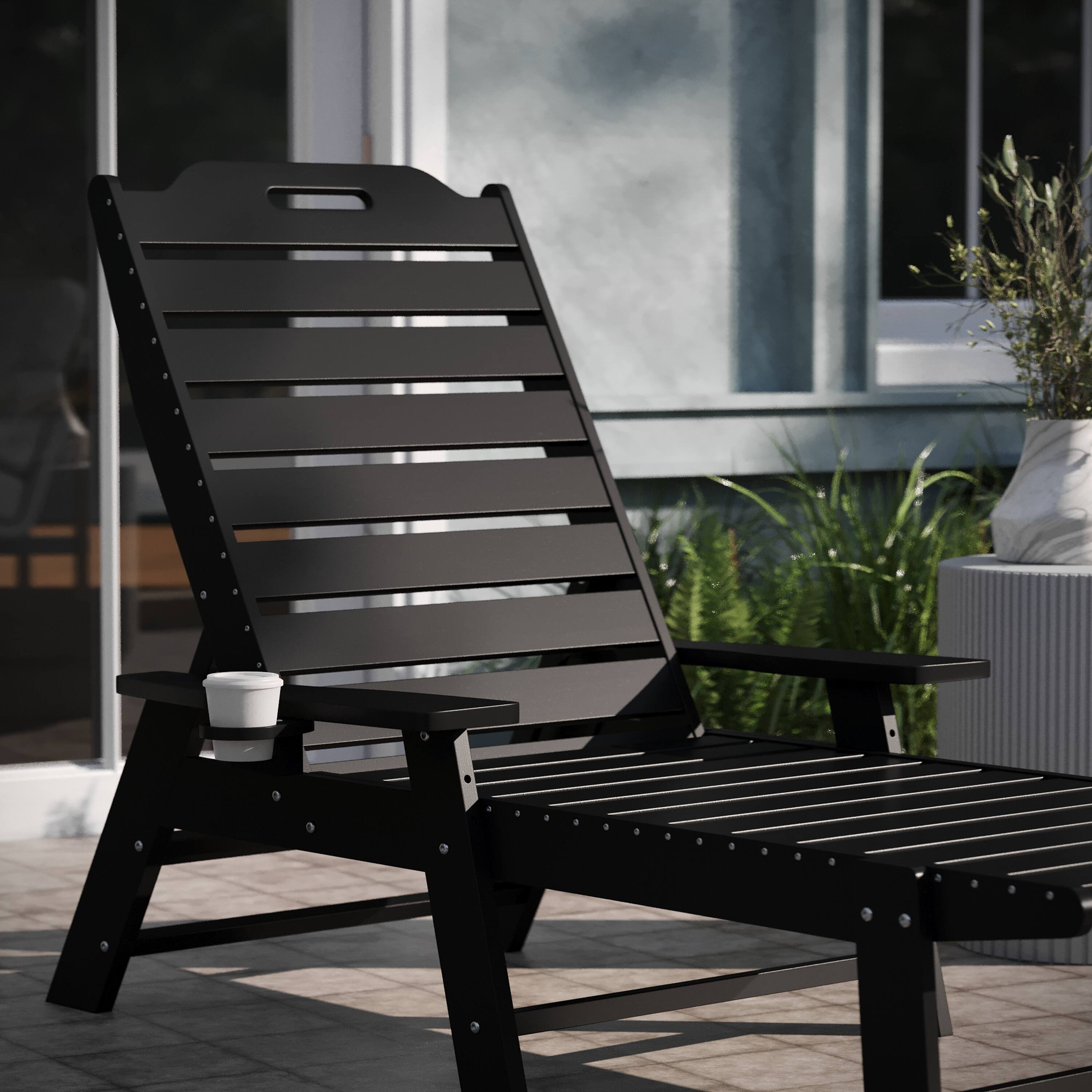 Alt View 4. Emma + Oliver - Ventura Poly Resin Adjustable Adirondack Lounger with Swivel Cup Holder for Indoor/Outdoor Use - Black.