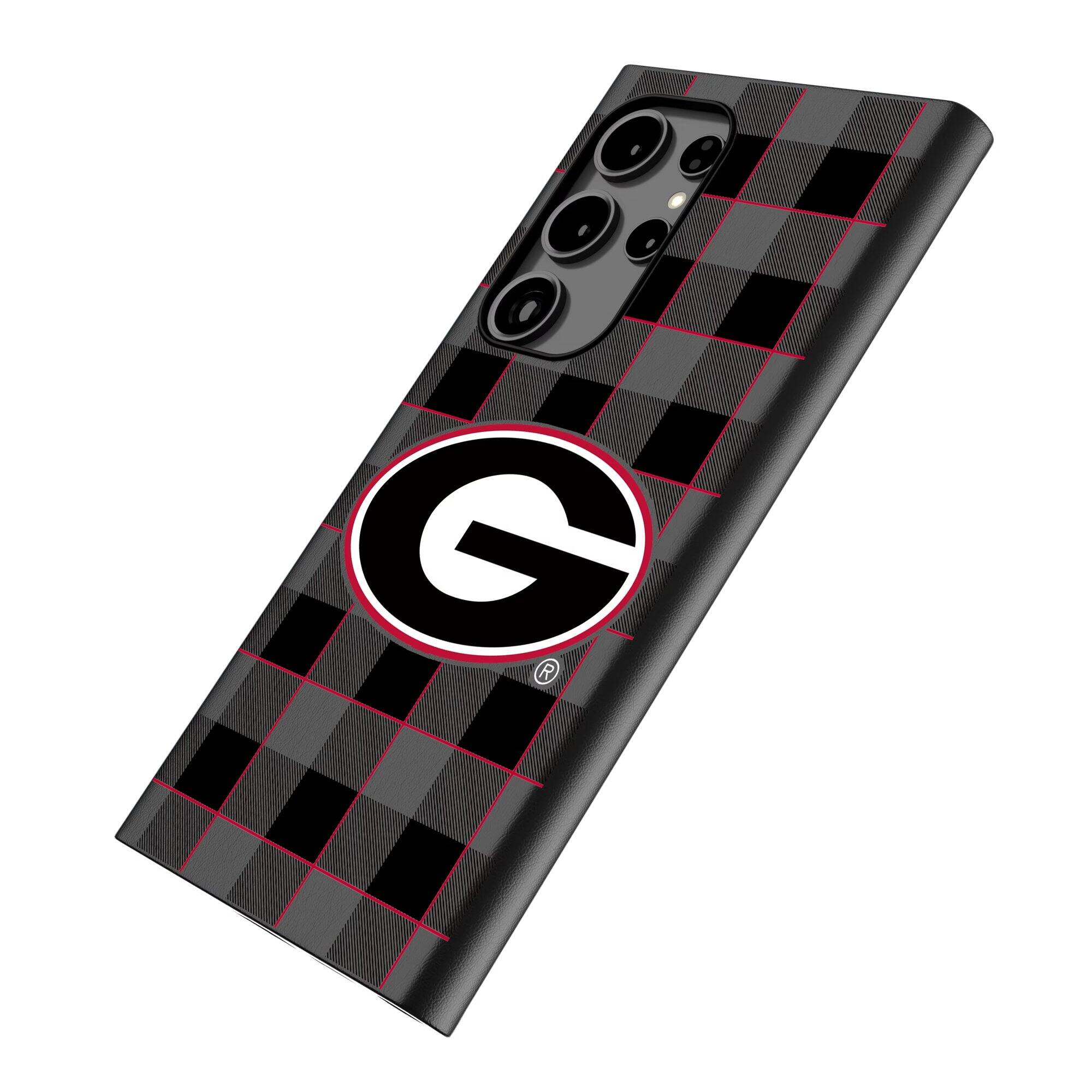 Alt View 1. Keyscaper - Georgia Bulldogs Plaid Galaxy Magnetic Bump Case - S24 Ultra - Black.