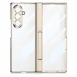 Dteck - Clear Case for Samsung Galaxy Z Fold8 Ultra with Screen Protector, Full Hinge Protection with Metal Stand - Gold