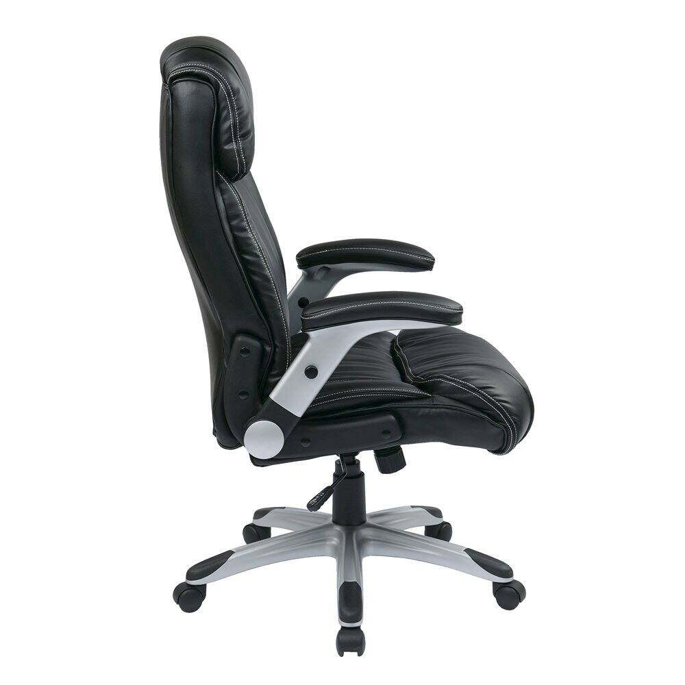 Angle. FurniFact - Black Leather Office Chair – Executive High Back Chair With Lumbar Support - Black.