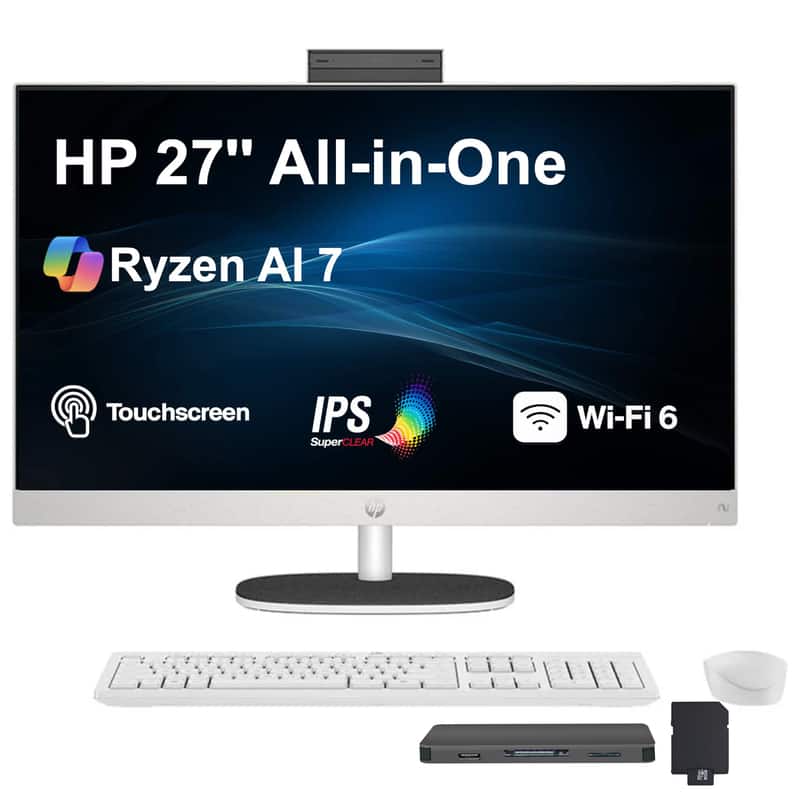 HP - 27" FHD Touch All-in-One,Ryzen AI 7 350,64GB DDR5,4TB SSD,AMD Radeon 680M,WiFi 6,Win 11 Pro - White