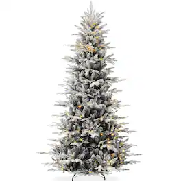 Best Choice Products - Pre-Lit Flocked Artificial Aspen Noble Fir Christmas Tree w/ Metal Stand - Black