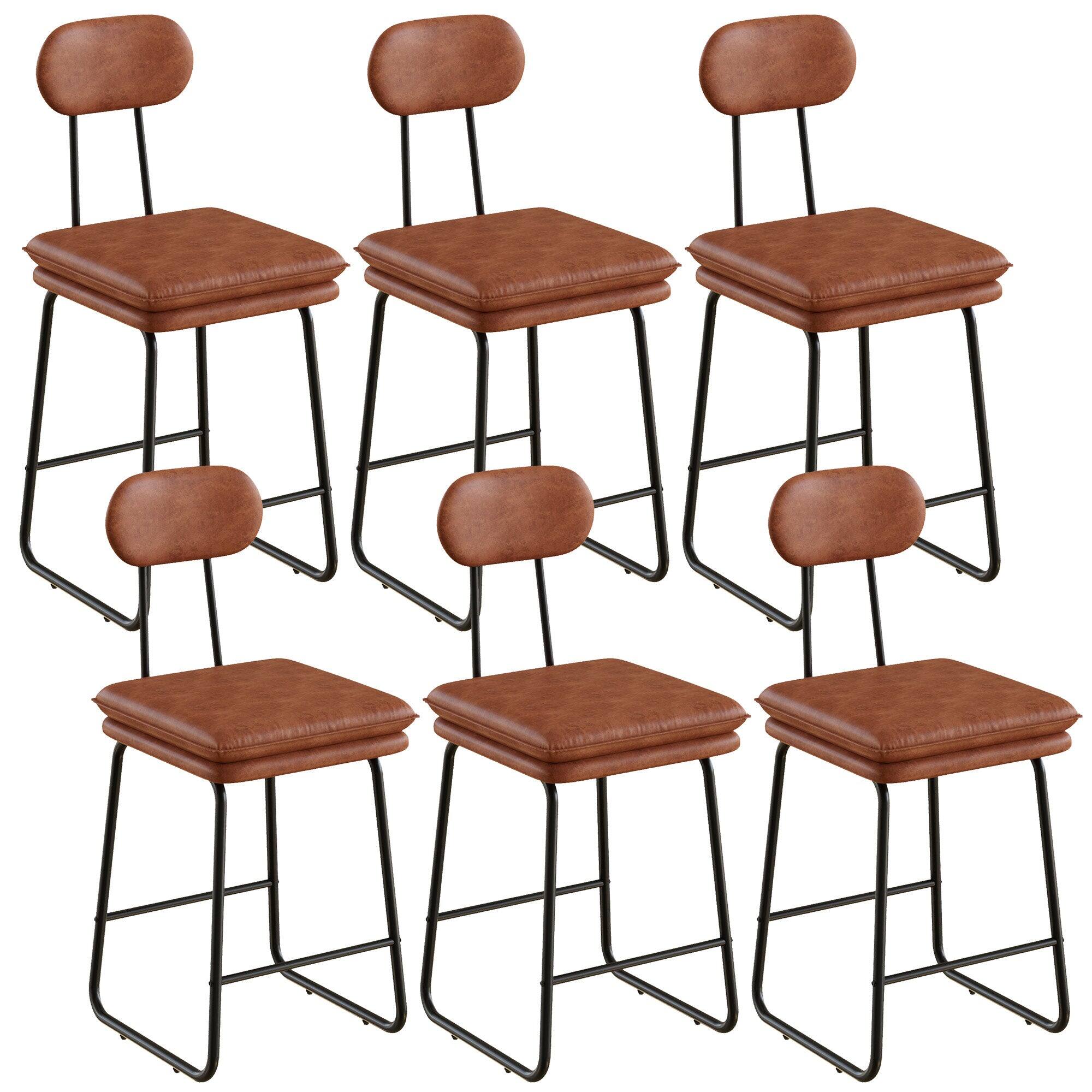 Front. Vecelo - Set of 6 Brown Dining Chairs, PU Leather Upholstered Dining Chairs with Metal Frame for Dining Room & Living Room - Brown.