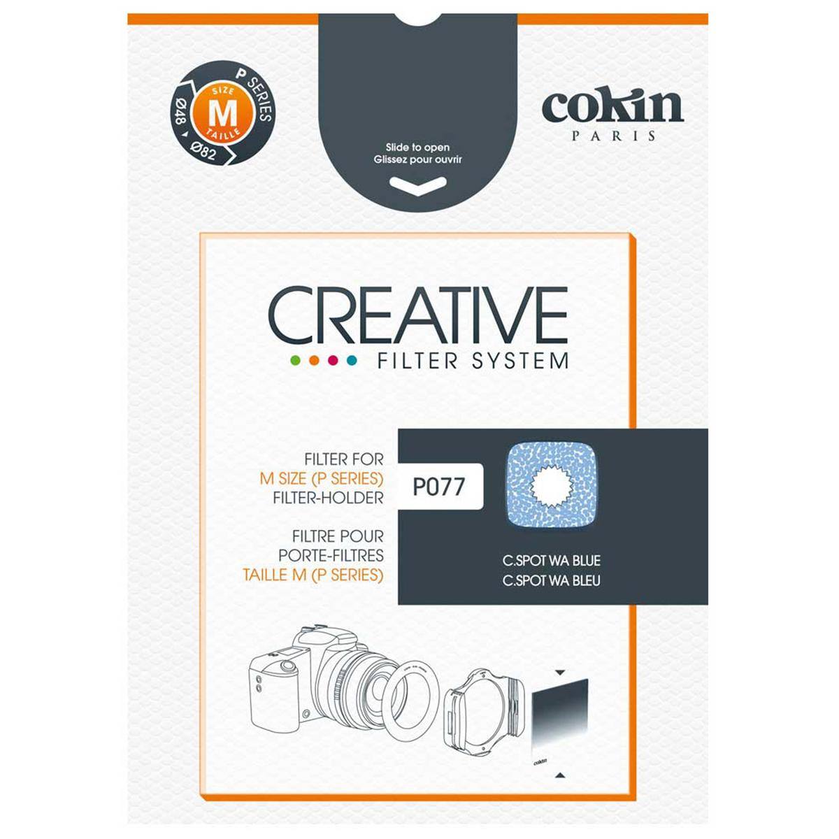 P SIZE 48 TAILLE M SERIES 082  
Slide to open Glissez pour ouvrir  
cokin PARIS  
CREATIVE FILTER SYSTEM  
FILTER FOR M SIZE (P SERIES) P077 FILTER-HOLDER  
FILTRE POUR PORTE-FILTRES TAILLE M (P SERIES)  
C.SPOT WA BLUE C.SPOT WA BLEU