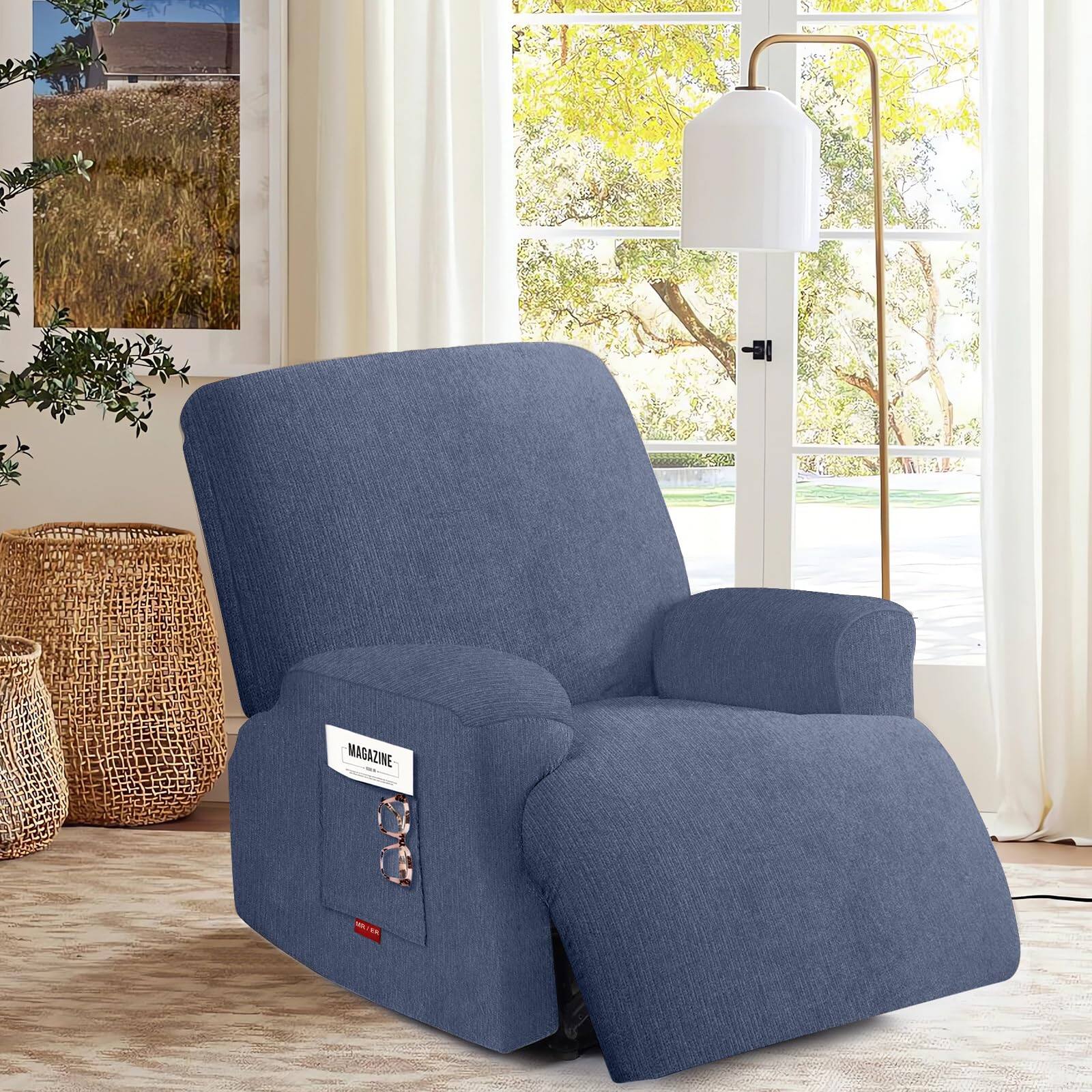 Alt View 4. Fabibe - Oversized 3 Pieces Stretch Recliner Chair Covers - Plush Fabric Slipcovers & Durable Furniture Protectors with - Blue Gray 2 Seater.