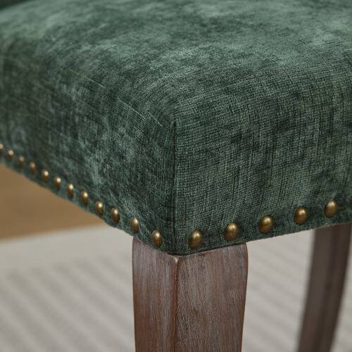 Alt View 3. LUCKY ONE - Assembled Tufted Chenille Dining Chair Set of 2 with Curved Solid Wood Legs Club Style - Olive Green.