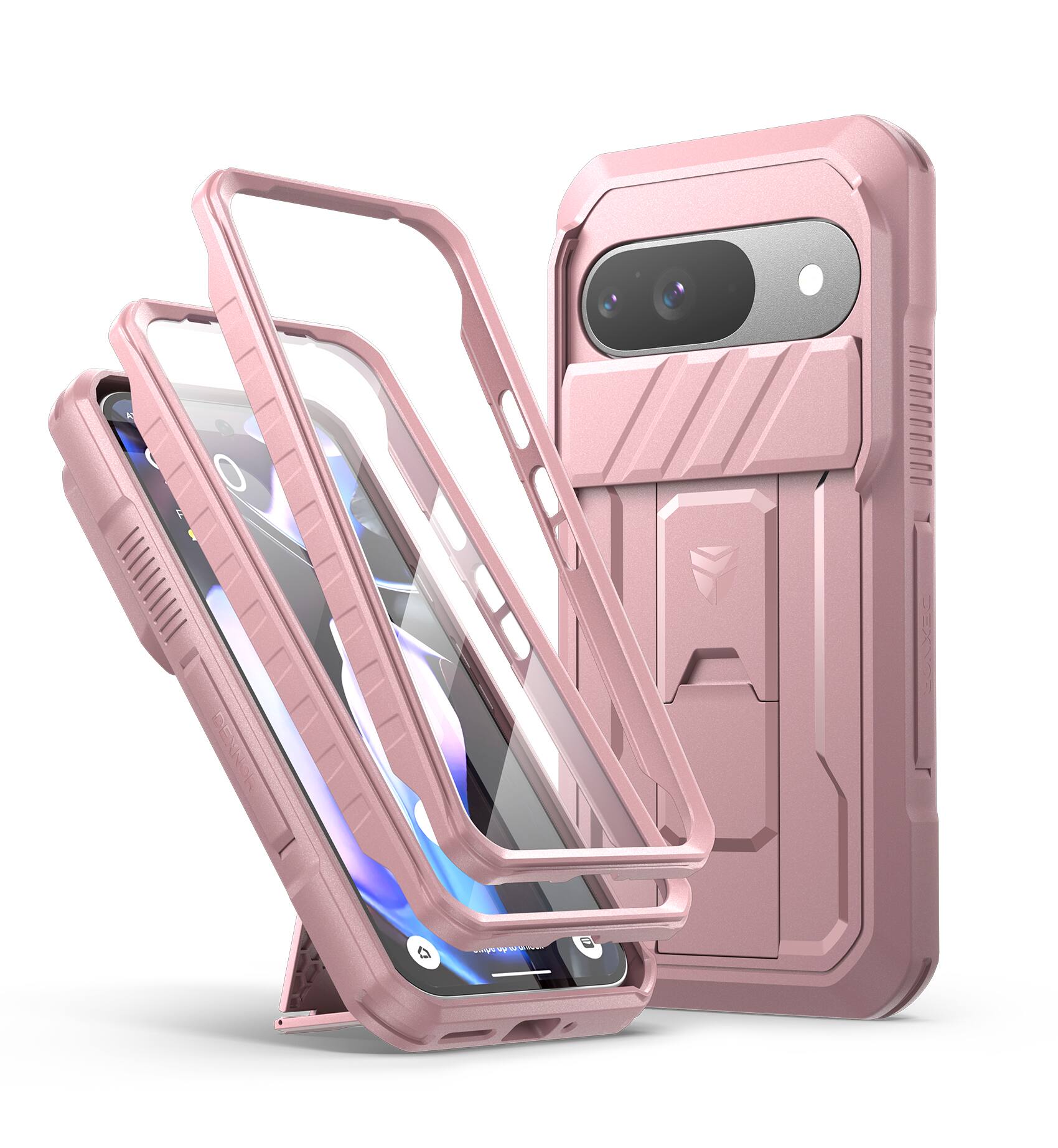 Front. dexnor - Dexnor Full-Body Cases for Google Pixel 9 Case with Camera Cover & Built-in Screen Protector & Kickstand,Peony Pink - Peony Pink.
