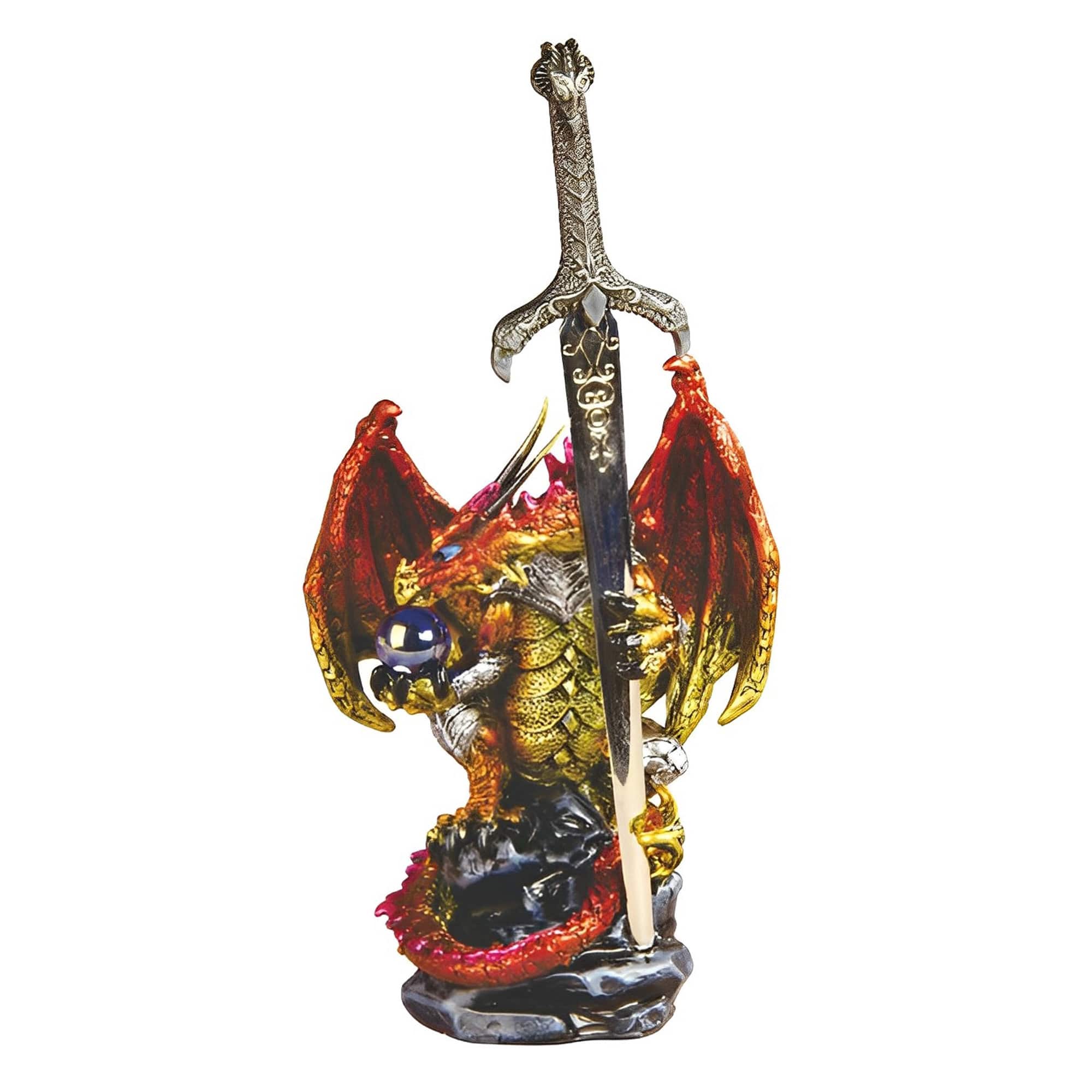 FC Design - 5"H Dragon with Sword Figurine Statue Office/Computer Desk Tabletop Medieval Gaming Home Decor Gift - Multi-Color