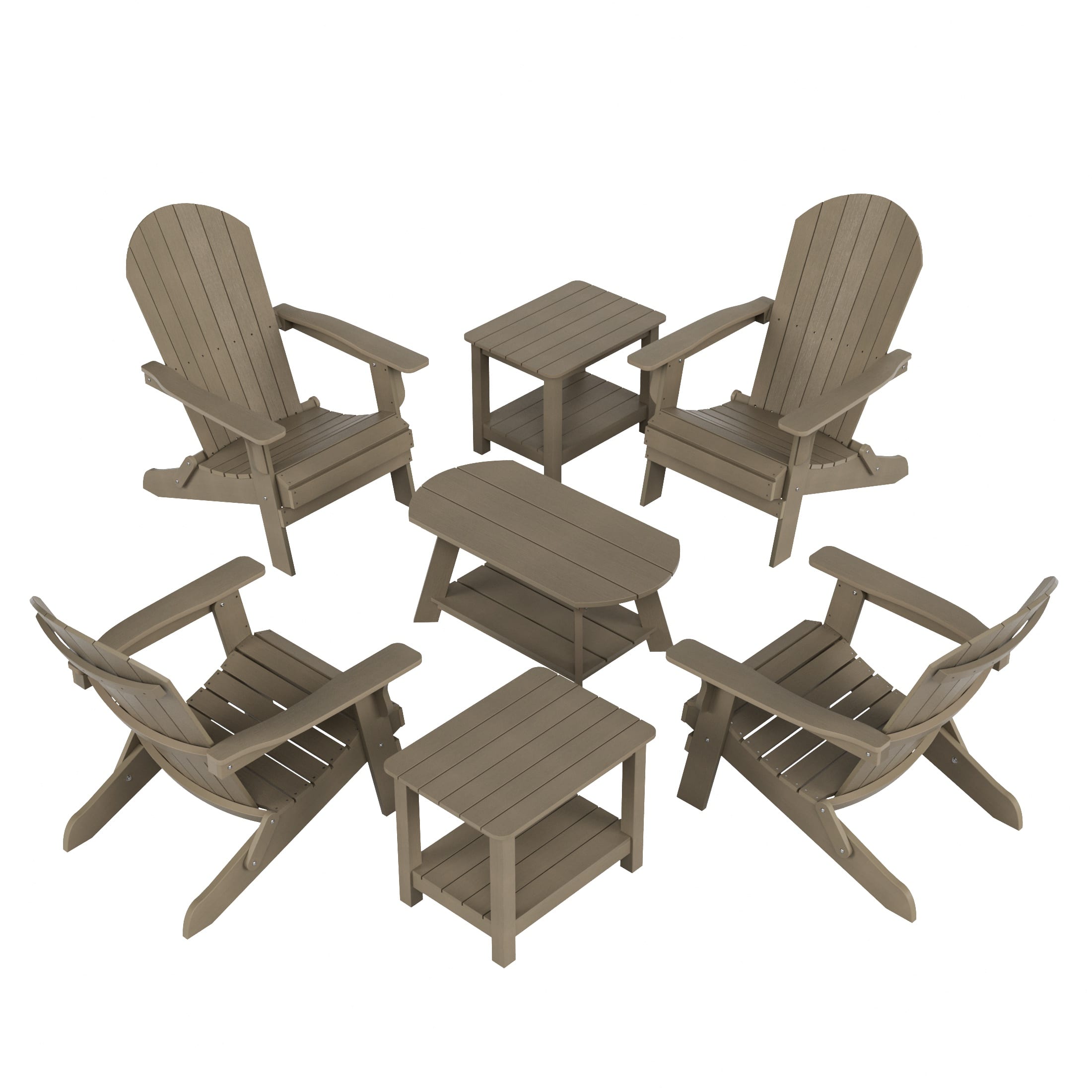 WestinTrends - Tuscany 7-Piece HIPS Outdoor Poly Adirondack Seashell Conversation Lounge Set - Taupe