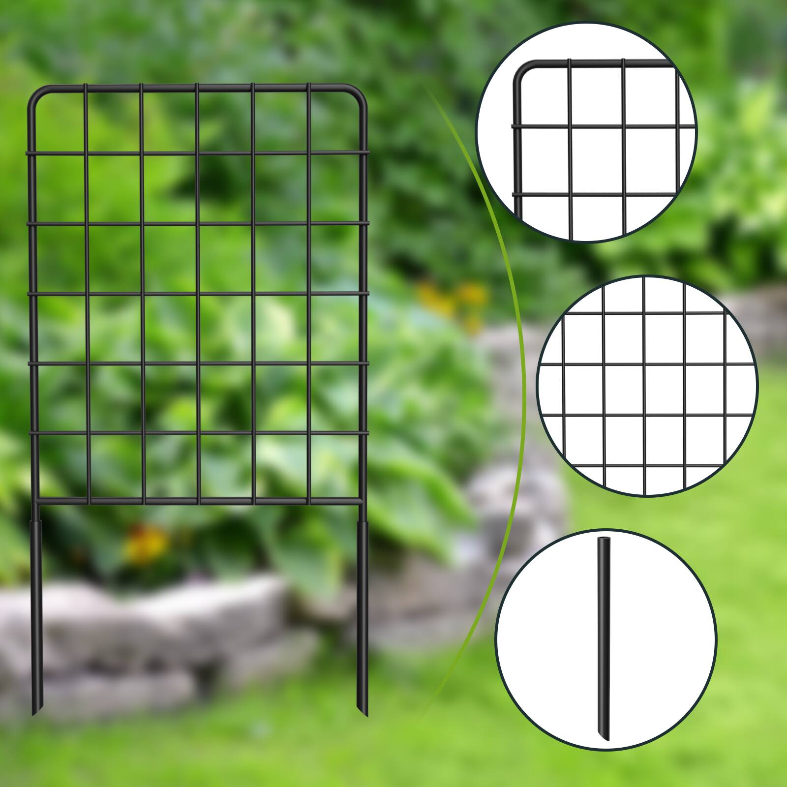 Left. Oumilen - 19-Pack Garden Metal Fence Border, 24in H x 13in W Per Panel Decorative Animal Barrier with Stakes for Yard Lawn.