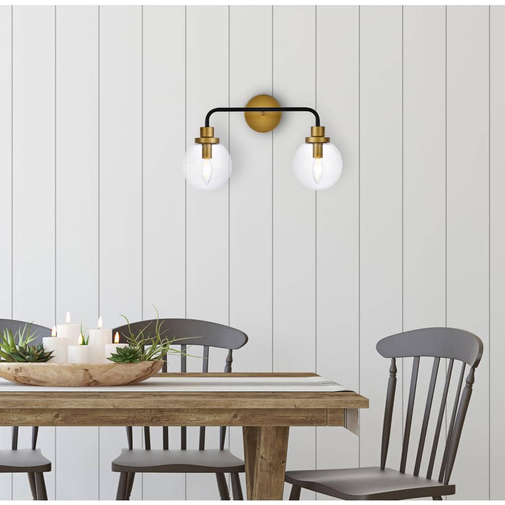 Living District - Hanson 2 lights bath sconce in black with brass with clear shade - Black And Brass And Clear Shade price history on PriceWatchPro