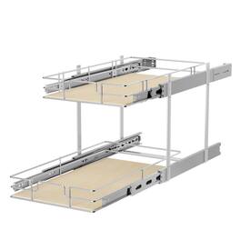 LOVMOR - 2 Tier Individual Pull Out Cabinet Organizer 13½inW x 21½inD Slide Out Wood Shelves Organizers Pull Out Drawers - Silver