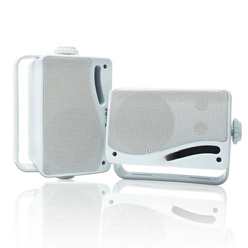 Front. Cedar Assembly - 3 5" Outdoor Speakers Wired Waterproof 200w 3 Way Upgrade Wall Mount Durable Mountable Loud Sound System ... - White.