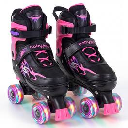 Gymax - Kids Roller Skates for Teens 4 Sizes Adjustable Quad Skates w/ Light-up Wheels - Pink