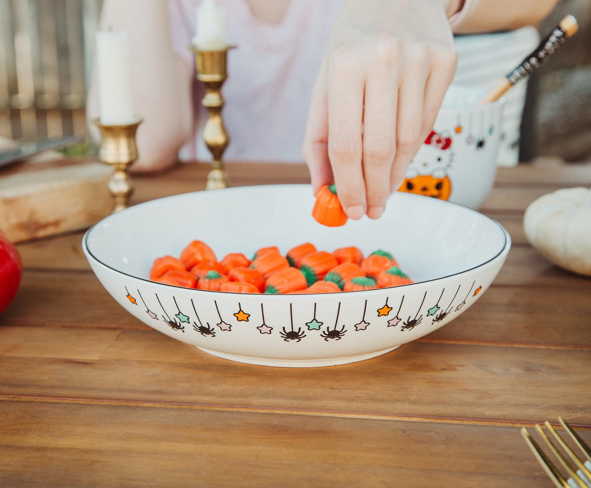Alt View 2. Silver Buffalo - Sanrio Hello Kitty Pumpkin Boo 9-Inch Ceramic Coupe Dinner Bowl - Black.