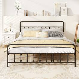 LUCKY ONE - King Assembled Metal Bed Frame with Victorian Headboard Under Bed Storage - Black-King