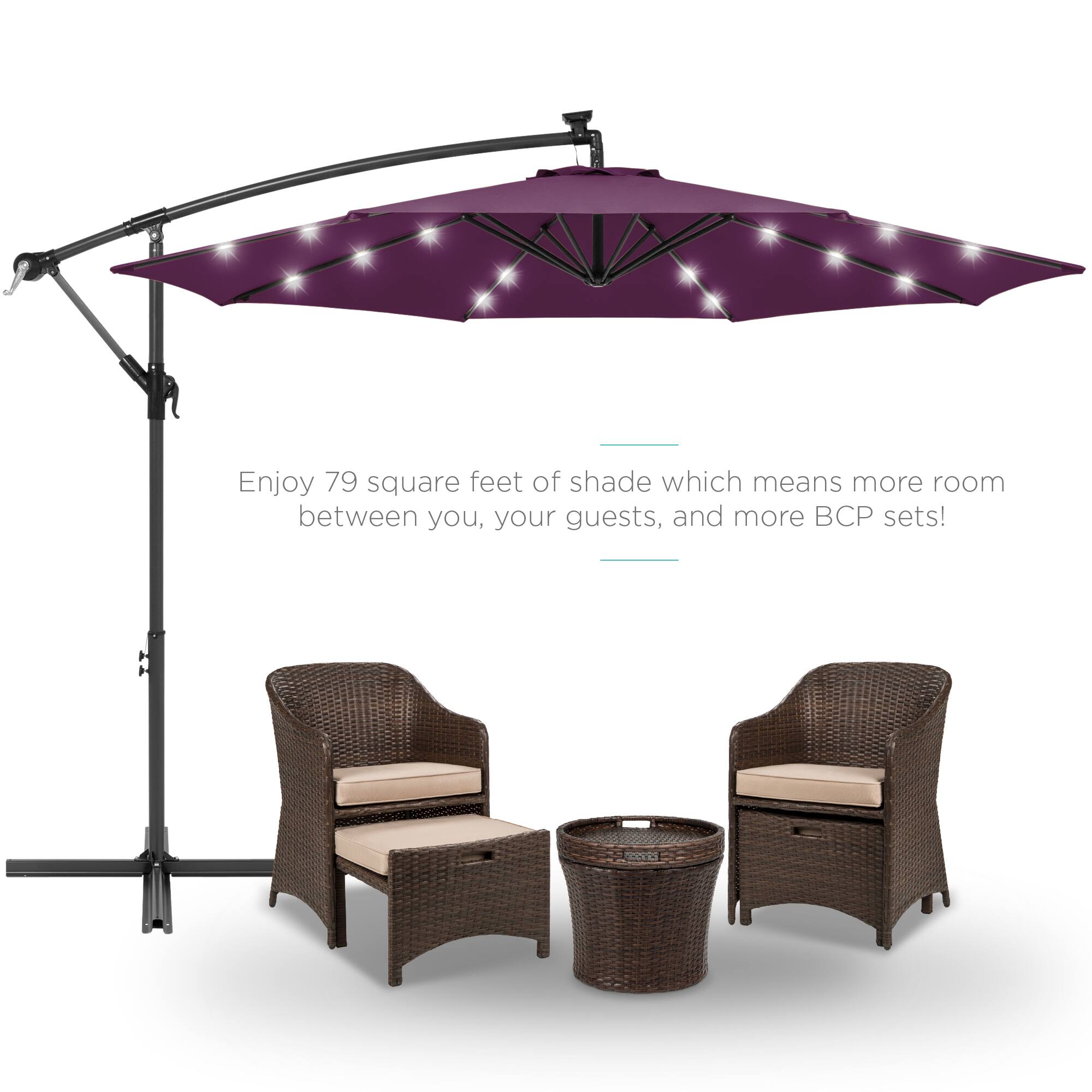 Enjoy 79 square feet of shade which means more room between you, your guests, and more BCP sets!