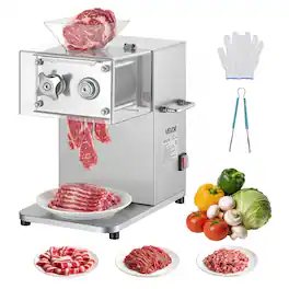 VEVOR - Meat Cutting Machine, 850W Commercial Slicer, 5mm Heavy Duty Stainless Steel Blade Shredder for Boneless Meat - Silver