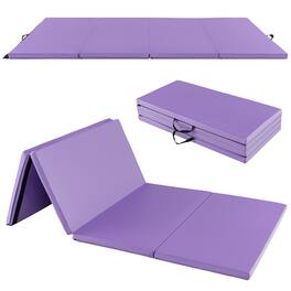 Gymax - 8' x 4' x 2'' Folding Gymnastics Mat Tumbling Exercise PU Leather Cover for Yoga - Purple