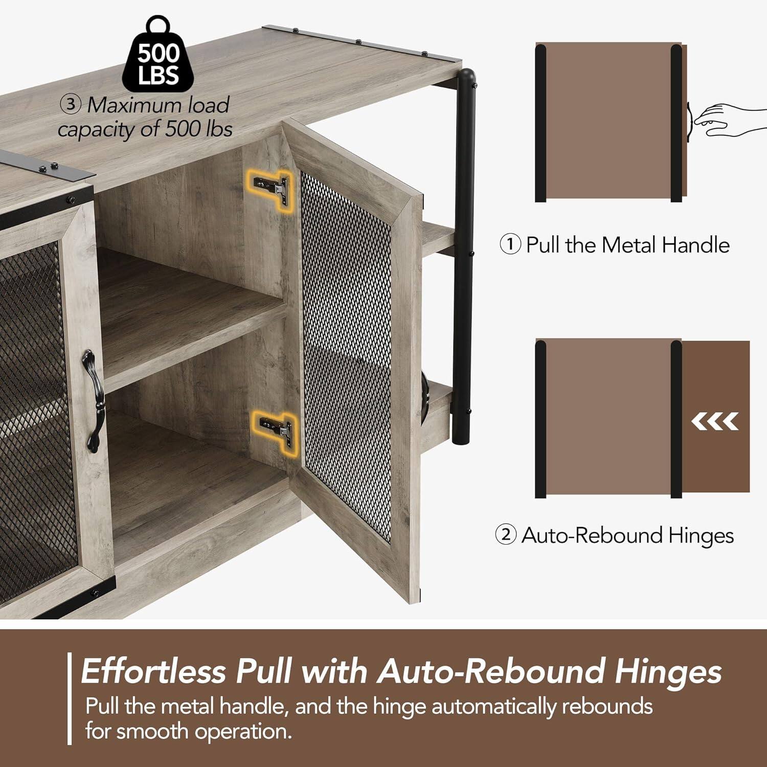 1. Pull the Metal Handle

2. Auto-Rebound Hinges

3. Maximum load capacity of 500 lbs

Effortless Pull with Auto-Rebound Hinges

Pull the metal handle, and the hinge automatically rebounds for smooth operation.
