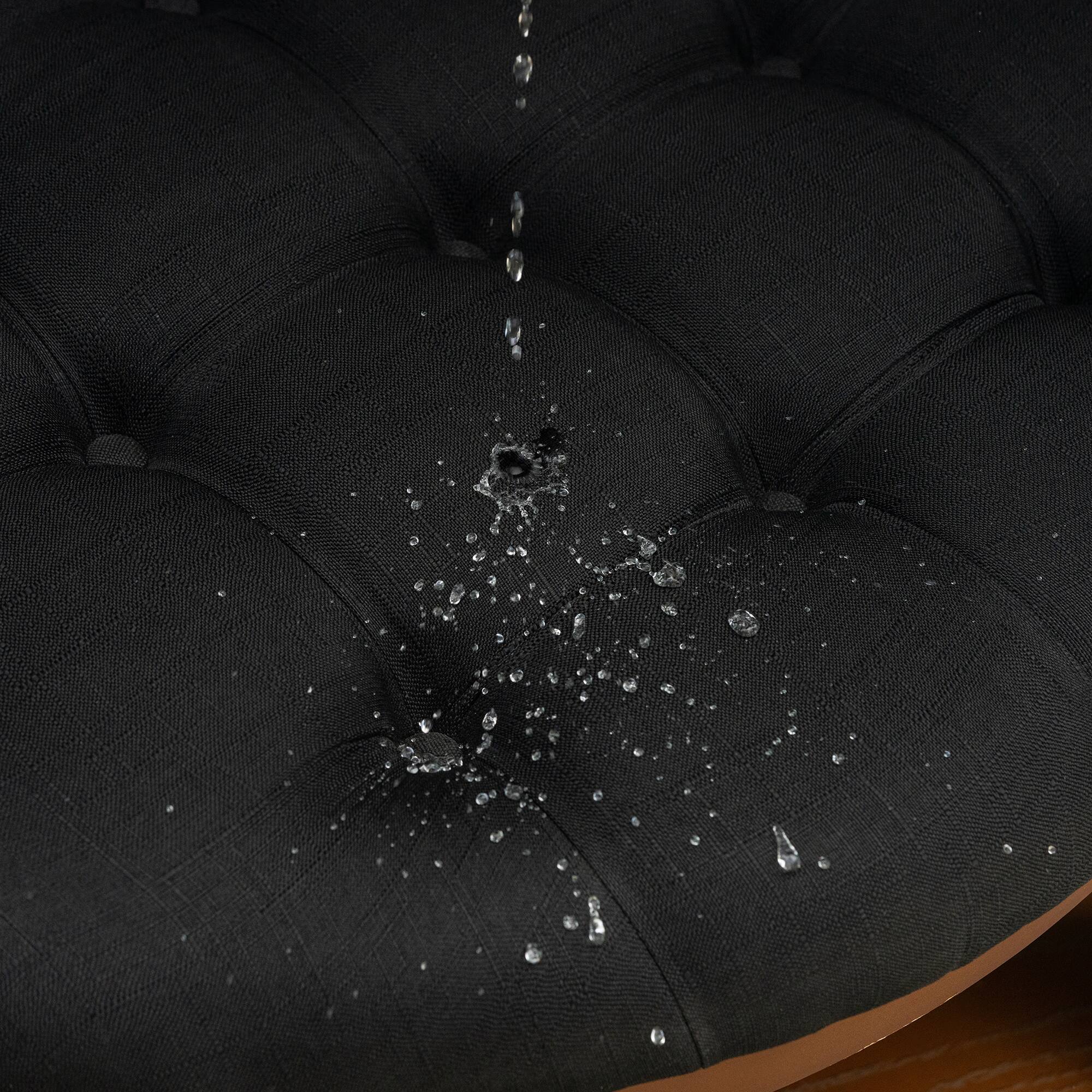 Alt View 9. Tiramisubest - Oversized Round Ottoman Coffee Table,2-Tier Button Tufted Storage Upholstered Coffee Table with Wheels,Wood Shelf,Black - Black+Brown.