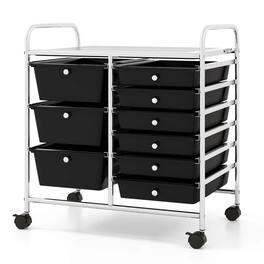 Costway - 9 Drawer Rolling Organizer Cart Utility Storage Tools Scrapbook Paper Multi-Use - Black