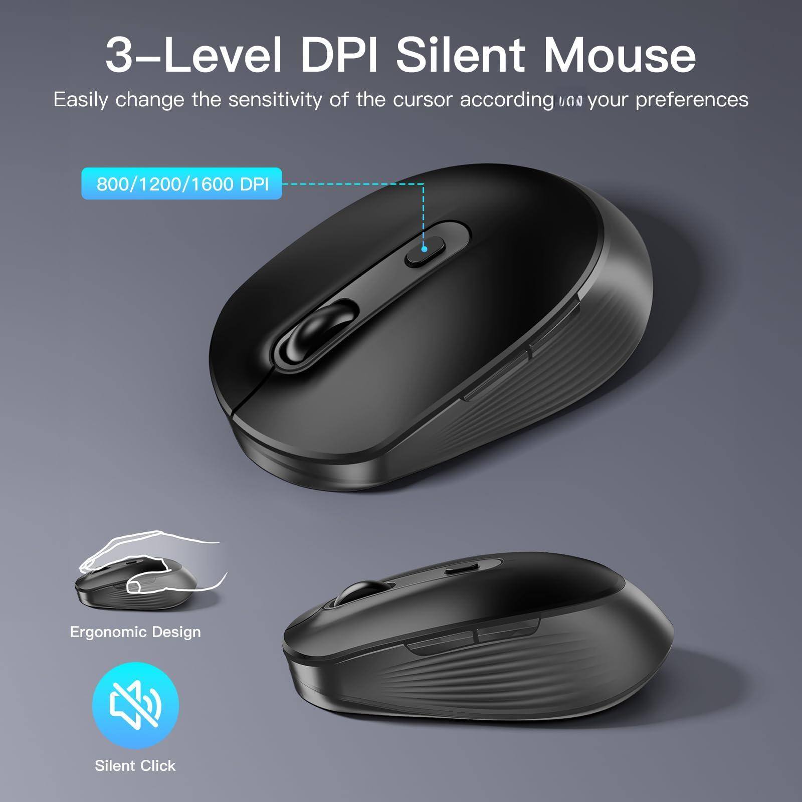 3-Level DPI Silent Mouse  
Easily change the sensitivity of the cursor according to your preferences  
800/1200/1600 DPI  

Ergonomic Design  
Silent Click