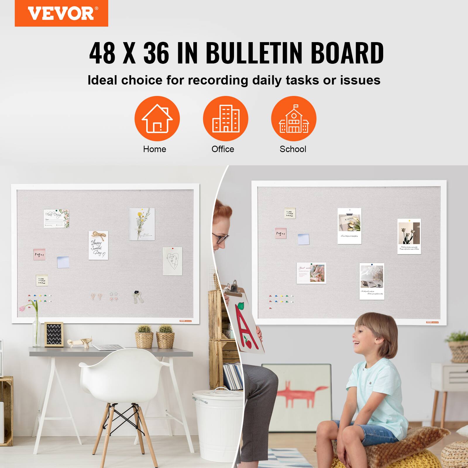 VEVOR 48 X 36 IN BULLETIN BOARD Ideal choice for recording daily tasks or issues Home Office School