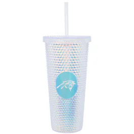 Logo Brands - Carolina Panthers 24oz. Iridescent Studded Travel Tumbler with Straw - Multicolor