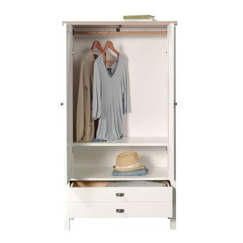 Front. SlickBlue - Wooden Farmhouse Armoire Cabinet with Bottom Storage Drawer for Bedroom - White.